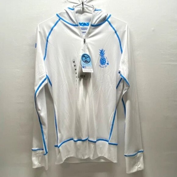 Hawaii Loa Women's Medium Hooded Full Zip White Light Blue UPF 50 Swim NWT - Picture 3 of 10